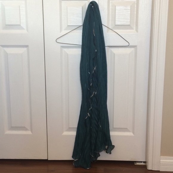 Turquoise scarf with silver and black ruffles EUC - Picture 3 of 3
